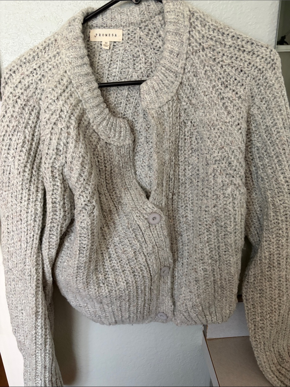 Promesa Heather Light Gray Ribbed Button Cardigan